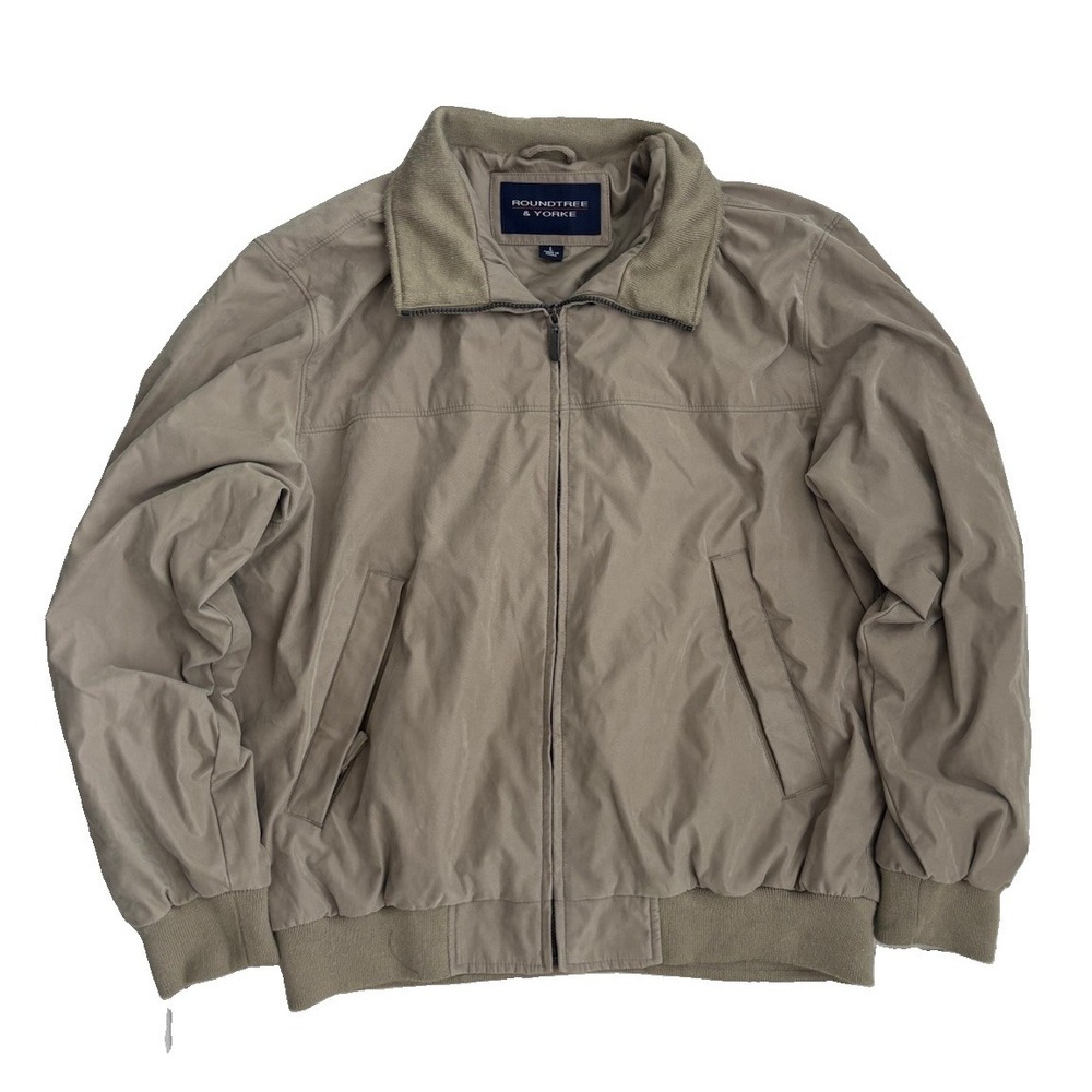 Vintage Tan Khaki Microfiber Full Zip Bomber Jacket Vintage Gorpcore Grunge Sz L